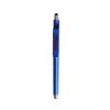 A blue stylus ball pen with a mobile holder and a logo, designed for writing and touch screen use.