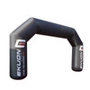 A large inflatable arch in black with a branding logo, designed for exhibitions and events.
