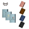 Multifunctional PU leather passport holders in various colours, featuring RFID protection and branding on some.