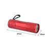 A red portable LED torch with a textured grip and a wrist strap, measuring 87mm in length and 25mm in diameter.