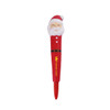 A red pen featuring a Santa Claus head as a stress reliever, with a logo on the barrel.