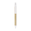 A kraft paper ball pen with a white plastic clip and a white tip. The barrel is a natural brown colour.