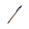 A kraft paper ball pen with a blue plastic tip and clip. The barrel is made of natural kraft paper.
