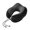 A black U-shaped memory foam travel pillow with a textured mesh surface and adjustable drawstring.