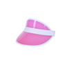 A pink PVC sunscreen hat with a white band, featuring a clear visor design.