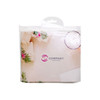 A clear packaging featuring a toiletry bag kit with decorative elements in soft colours and a logo on the front.