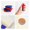 Mini Cornhole Game Board set featuring red and blue bean bags and a wooden board with a circular hole.
