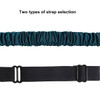 A satin sleep mask featuring two strap options: a teal satin strap and a black elastic strap.