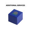 A blue square box with a logo featuring a lemon slice, designed for a product or service.