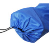 A blue fabric bag with a drawstring closure, designed for storing portable items.