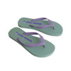 Rubber classic thongs in mint green and lavender, featuring a logo design on the straps.
