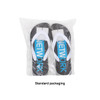 A pair of EVA Platform Classic Thongs in black and white with blue accents, packaged in a clear bag.