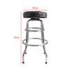 A black custom barstool with a chrome frame, measuring 35cm in width and 74cm in height.
