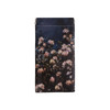 A floral print glasses pouch in dark blue featuring colourful flowers, with a zip closure and a small logo.