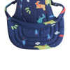 A dog baseball hat in navy blue with a dinosaur pattern in vibrant colours, featuring various playful designs.
