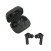 Wireless earbuds in a sleek black case, featuring a modern design with two earbuds and a branding logo.