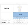 A size chart for a white double-breasted chef jacket, detailing measurements for various sizes.