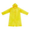 A yellow reusable PEVA raincoat with a hood, featuring a front button closure and long sleeves.