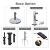 Various base options for a 4x4m wind-resistant outdoor umbrella, including marble, bolt-down, in-ground bases, and weight bags.