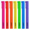 A set of jumbo highlighter pens in vibrant colours: pink, orange, yellow, green, blue, and purple, featuring branding.