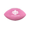 A pink American football with a textured surface and a logo. Ideal for sports and outdoor activities.