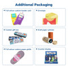 A collection of packaging designs, including colourful boxes, envelopes, and displays for socks.