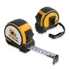 A black and yellow tape measure, featuring a retractable measuring tape with a logo on it.