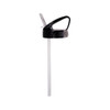 A drink bottle featuring a black flip straw lid and a clear straw. The bottle has a handle for easy carrying.
