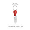 A magnetic charging cable with a keyring, featuring a red and silver design, compact and portable.