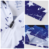 A 1/4 zip fishing hood shirt in blue and white, featuring a star pattern and a zipper detail. Includes a logo.