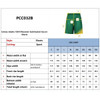 Unisex adult soccer shorts in green with a waist and hip size chart for various sizes. Features a waistband and logo.