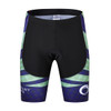 Men's cycling shorts in black with green and purple patterns and a logo. Designed for sports activities.
