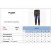 Men's sublimated cycling tights in black with a vibrant blue design, featuring a size chart and measurement details.