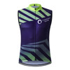 A sleeveless cycling vest featuring a vibrant navy and neon green design, with a logo on the front.