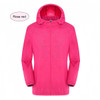 A rose red unisex jacket made of 100% polyester, featuring a hood and sun protection. It includes a logo.