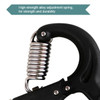 A black adjustable hand grip with a shiny silver alloy adjustment spring for strength and durability.