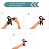A black adjustable hand grip with a resistance dial, shown in three sequential positions for adjustment.