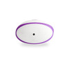A rugby ball in white with purple accents and a logo. The ball has a classic oval shape.