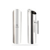 A stainless steel pitcher with a sleek design and a logo on the side. Suitable for serving beverages.