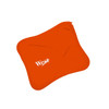 An orange laptop bag with multiple pouches and a logo. The bag features a sleek, streamlined design.