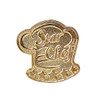 A gold lapel pin shaped like a chef's hat with stars and the words "Star Chef".