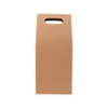 A portable wine box in brown with a handle, designed to hold two bottles. It features a simple, unmarked exterior.