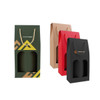 A drink bottle packaging set featuring four double bottle wine boxes in green, red, brown, and black, with rope handles.