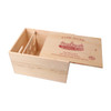 A wooden wine box featuring a light wood finish and a removable lid, designed to hold six bottles of wine.
