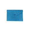 A blue felt file folder with a flap and button closure, featuring a simple design and no visible branding.