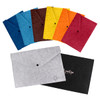 A collection of felt file folders in various colours: blue, brown, yellow, red, and grey, with a black folder at the bottom.