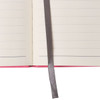 A5 PU cover notebook featuring lined pages and a grey ribbon bookmark, with a vibrant pink exterior.