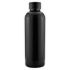 A drink bottle in sleek black, featuring a standard cap and a smooth, shiny finish. It includes a logo.
