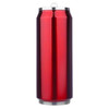 A drink bottle in a shiny red colour with a silver top, featuring a logo.