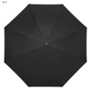 A black inverted umbrella with a smooth fabric surface and a central button for opening and closing.